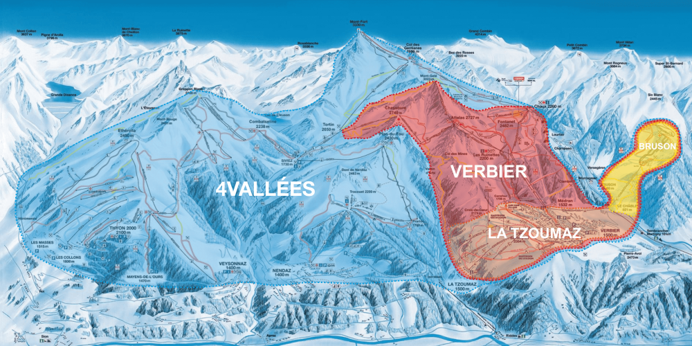 Verbier ski pass sectors map - all sectors